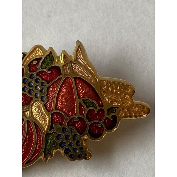 Crown Fish Cornucopia-Style Enamel Pin With Vibrant Fruit & Gold-Tone Details J0 - Picture 2 of 10
